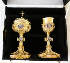 Ornate French antique solid silver gilt Gothic Chapel Set